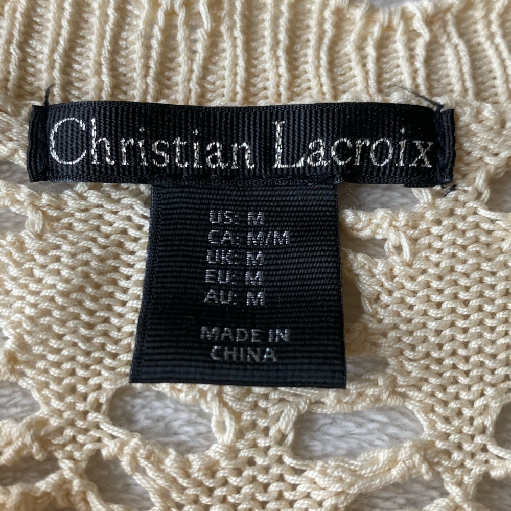 Christian Lacroix Cropped Cream Openwork Knit Sweater Lace Long Sleeve S/M - Picture 7 of 11
